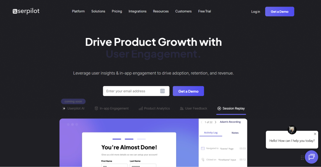 A Strategic SEO Audit of Userpilot: What B2B Companies Can Learn 1 Userpilot homepage screenshot