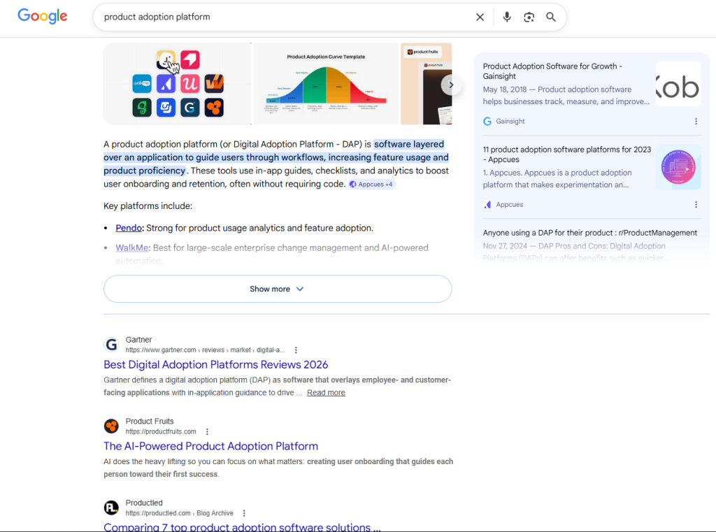 A Strategic SEO Audit of Userpilot: What B2B Companies Can Learn 6 product adoption platform SERPs screenshot