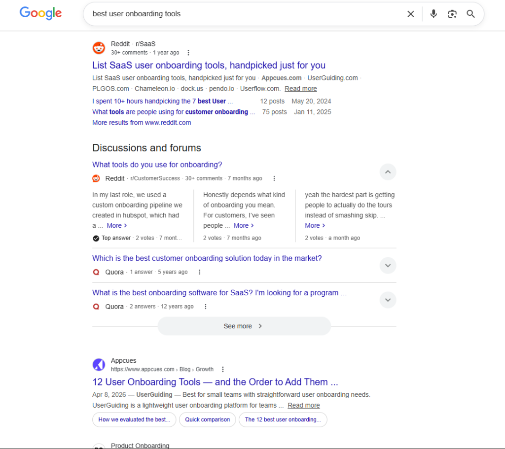A Strategic SEO Audit of Userpilot: What B2B Companies Can Learn 7 best user onboarding tools SERPs screenshot