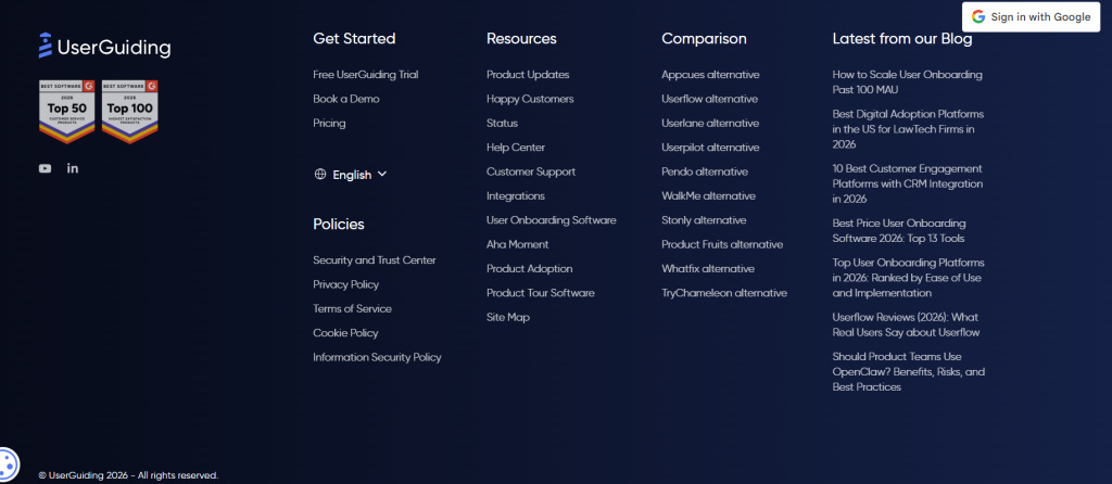A Strategic SEO Audit of Userpilot: What B2B Companies Can Learn 10 UserGuiding footer screenshot