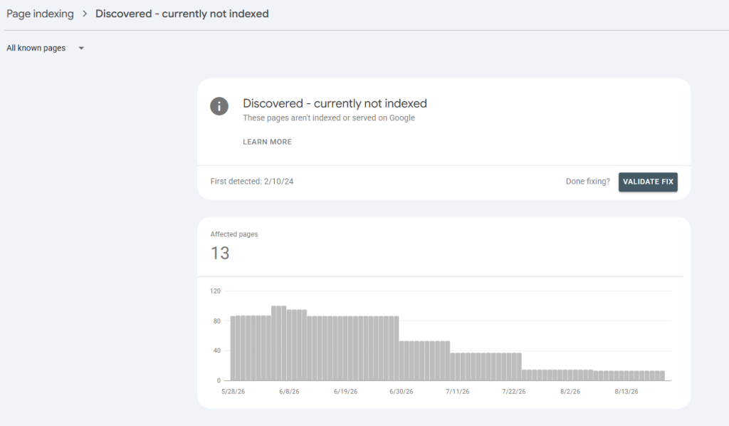 How to Diagnose Crawling, Indexing, and Canonical Problems 2 Discovered not indexed status in search console pages indexing report